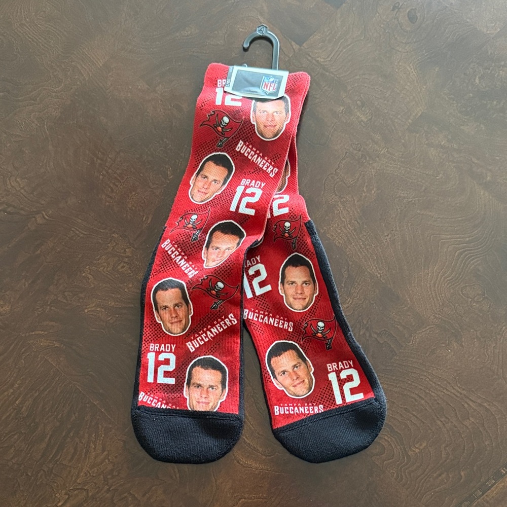NFL Buccaneers Tom Brady 12 Red and Black Player Socks